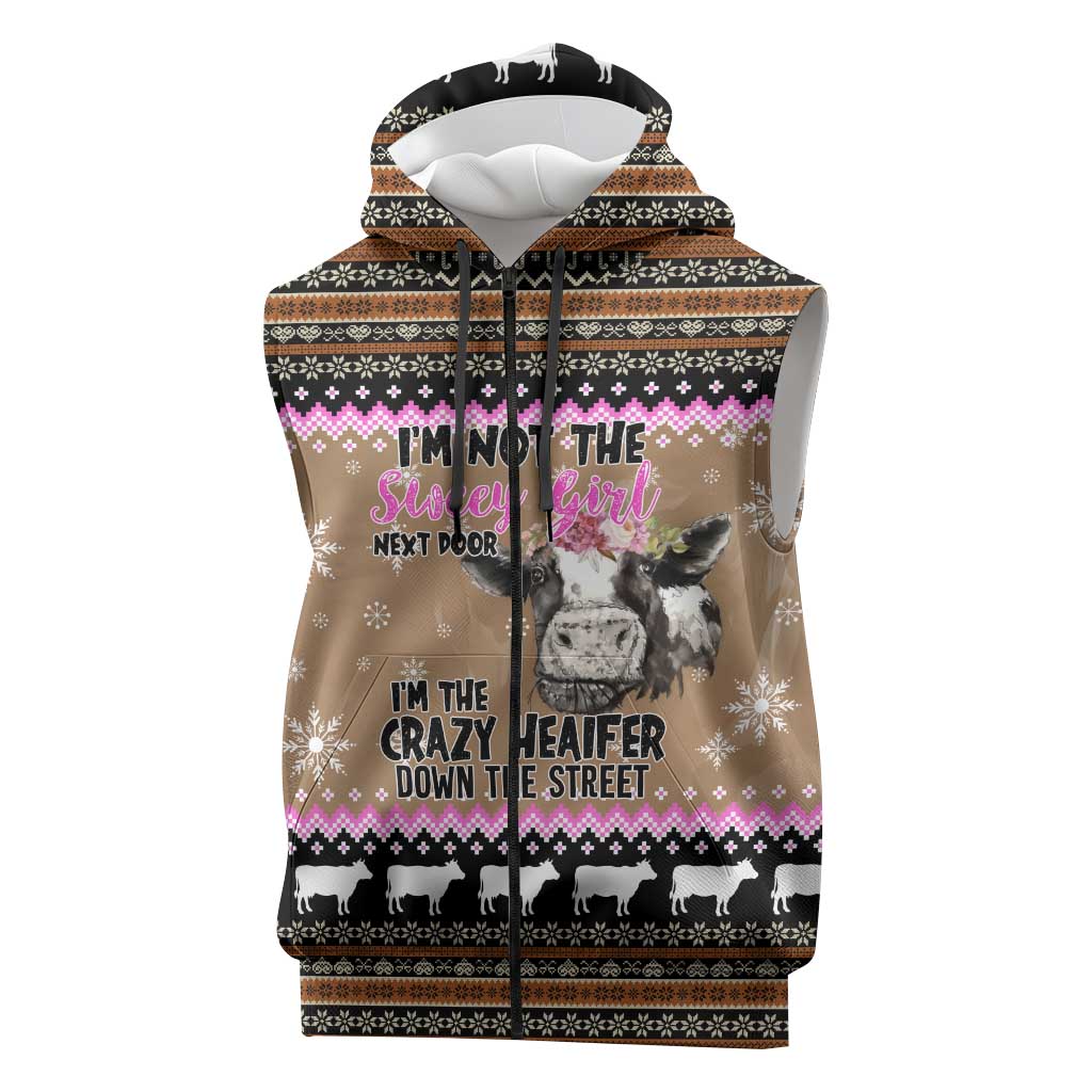 The Crazy Heifer Christmas Sleeveless Zip Hoodie Xmas Holiday Patterns - Wonder Print Shop