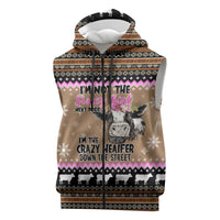 The Crazy Heifer Christmas Sleeveless Zip Hoodie Xmas Holiday Patterns - Wonder Print Shop