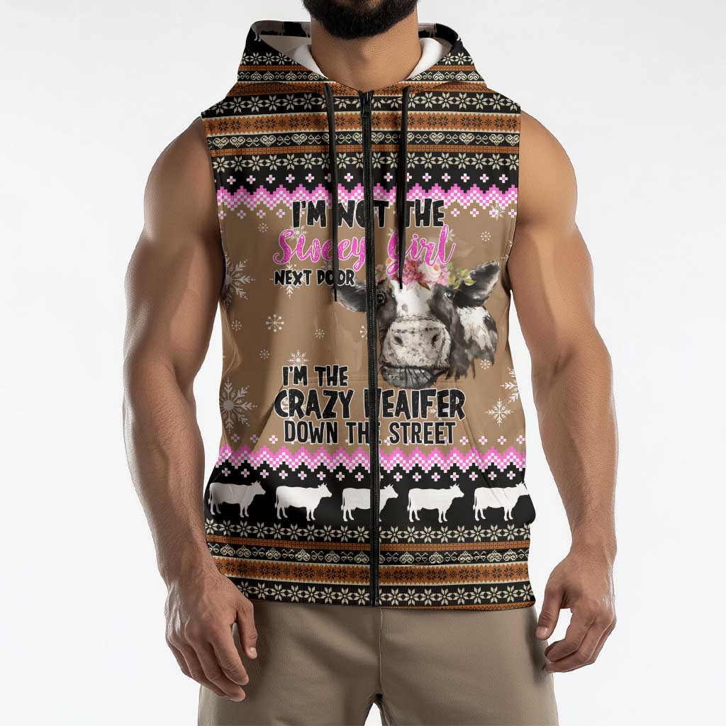 The Crazy Heifer Christmas Sleeveless Zip Hoodie Xmas Holiday Patterns - Wonder Print Shop