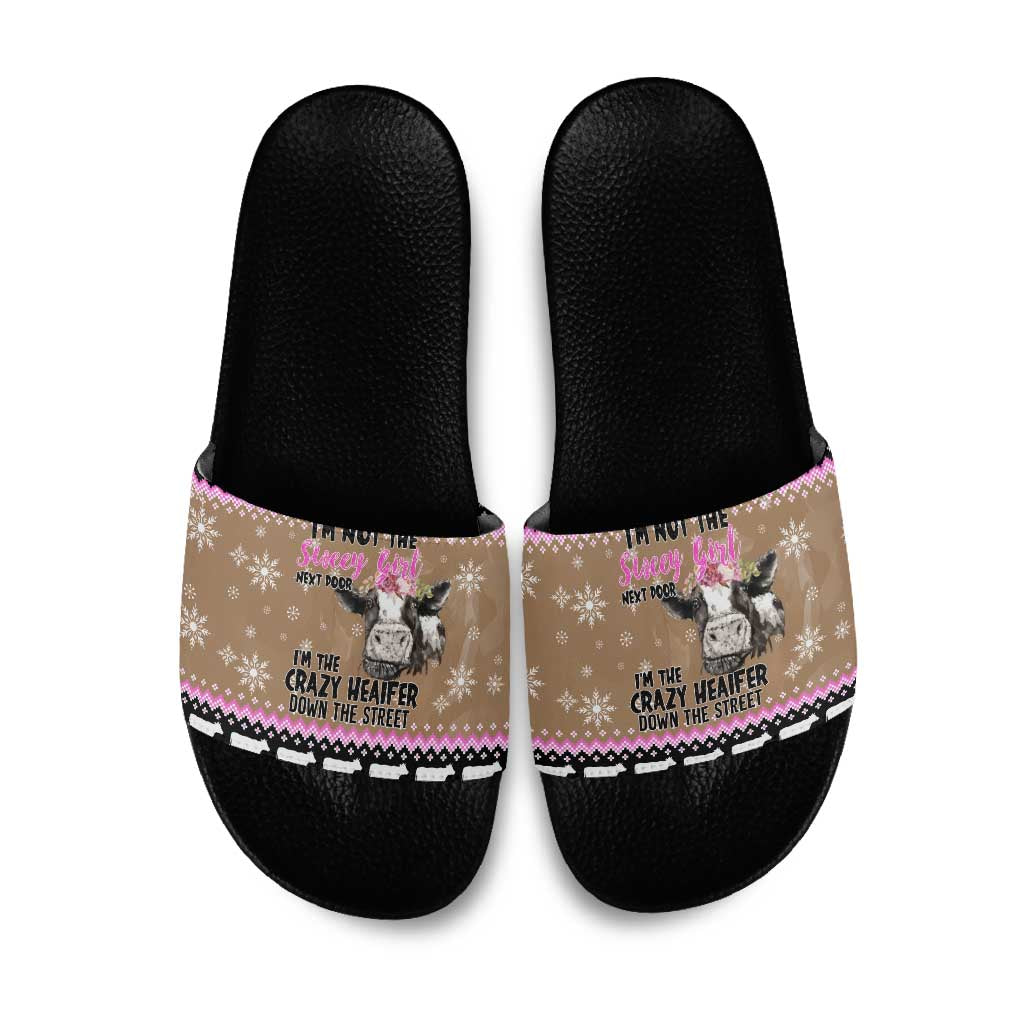 The Crazy Heifer Christmas Slide Sandals Xmas Holiday Patterns - Wonder Print Shop