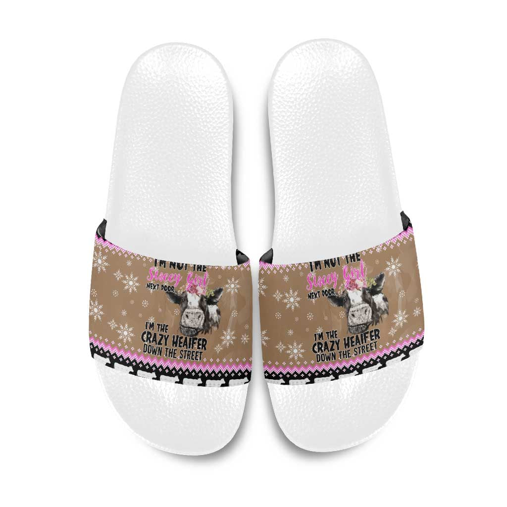 The Crazy Heifer Christmas Slide Sandals Xmas Holiday Patterns - Wonder Print Shop