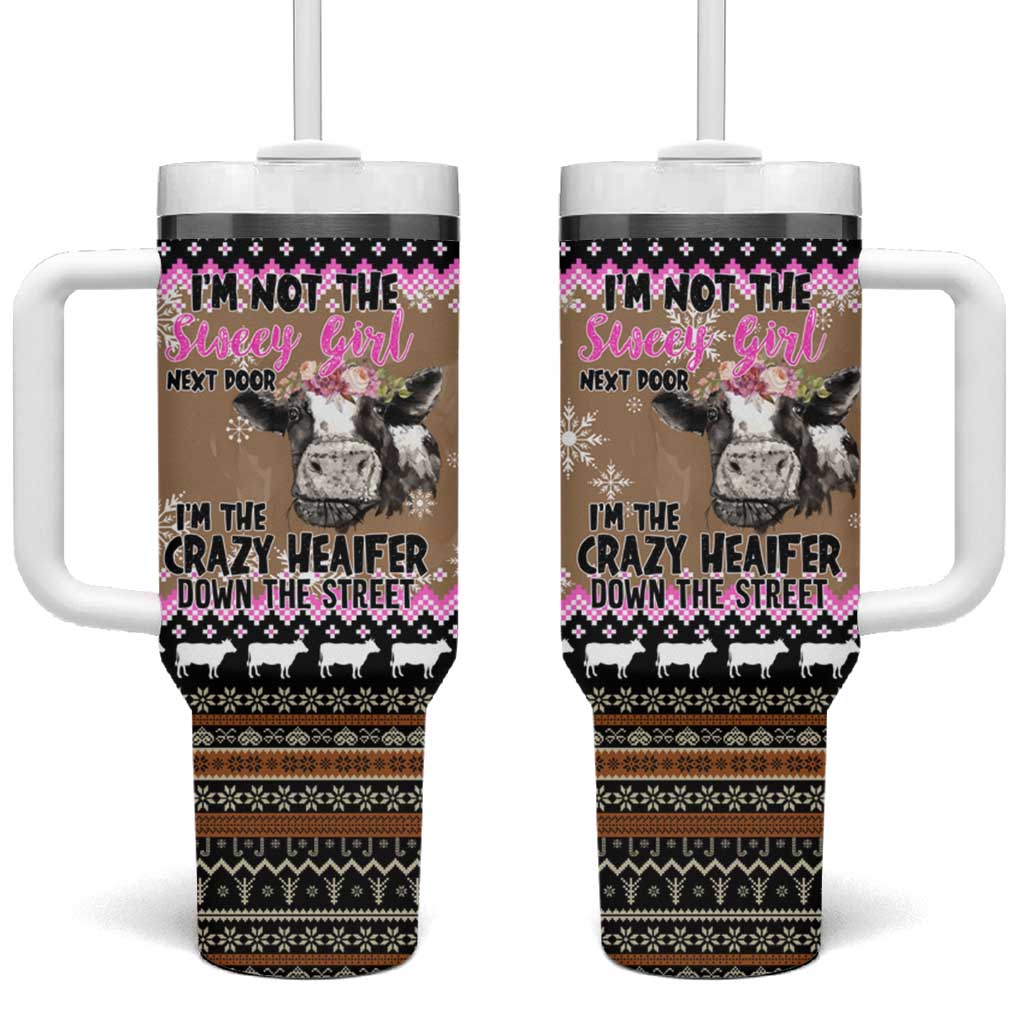 The Crazy Heifer Christmas Tumbler With Handle Xmas Holiday Patterns - Wonder Print Shop