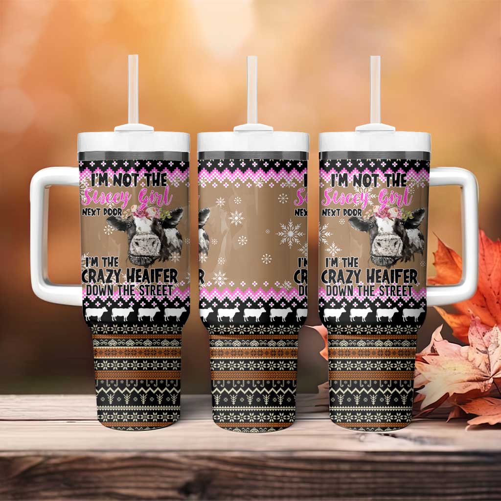 The Crazy Heifer Christmas Tumbler With Handle Xmas Holiday Patterns - Wonder Print Shop