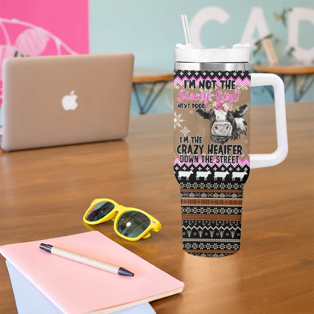 The Crazy Heifer Christmas Tumbler With Handle Xmas Holiday Patterns - Wonder Print Shop