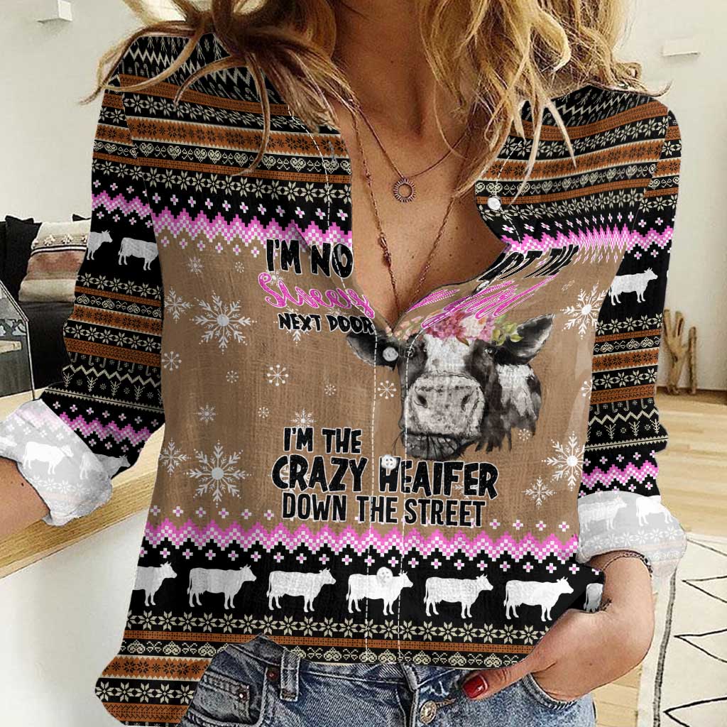The Crazy Heifer Christmas Women Casual Shirt Xmas Holiday Patterns - Wonder Print Shop