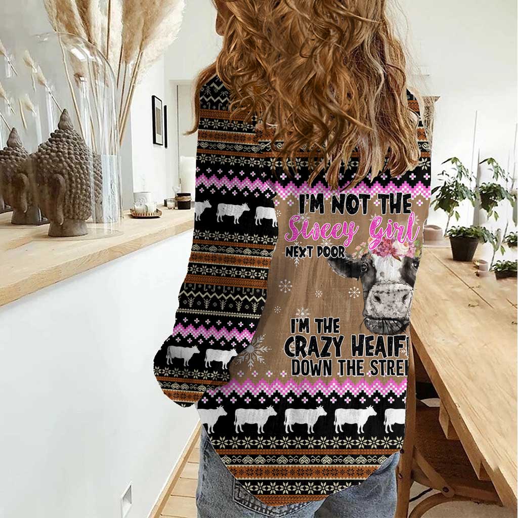The Crazy Heifer Christmas Women Casual Shirt Xmas Holiday Patterns - Wonder Print Shop