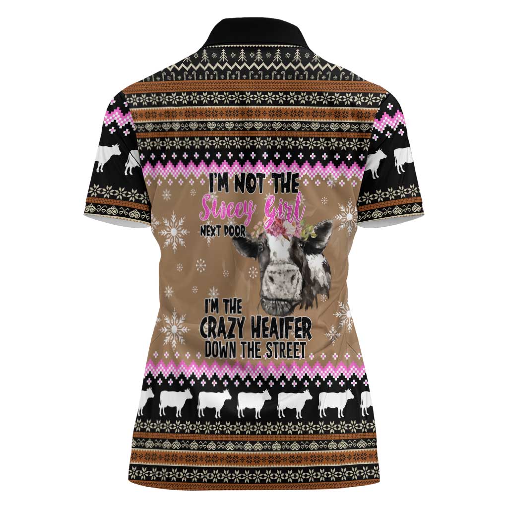 The Crazy Heifer Christmas Women Polo Shirt Xmas Holiday Patterns - Wonder Print Shop