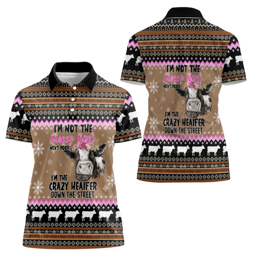 The Crazy Heifer Christmas Women Polo Shirt Xmas Holiday Patterns - Wonder Print Shop