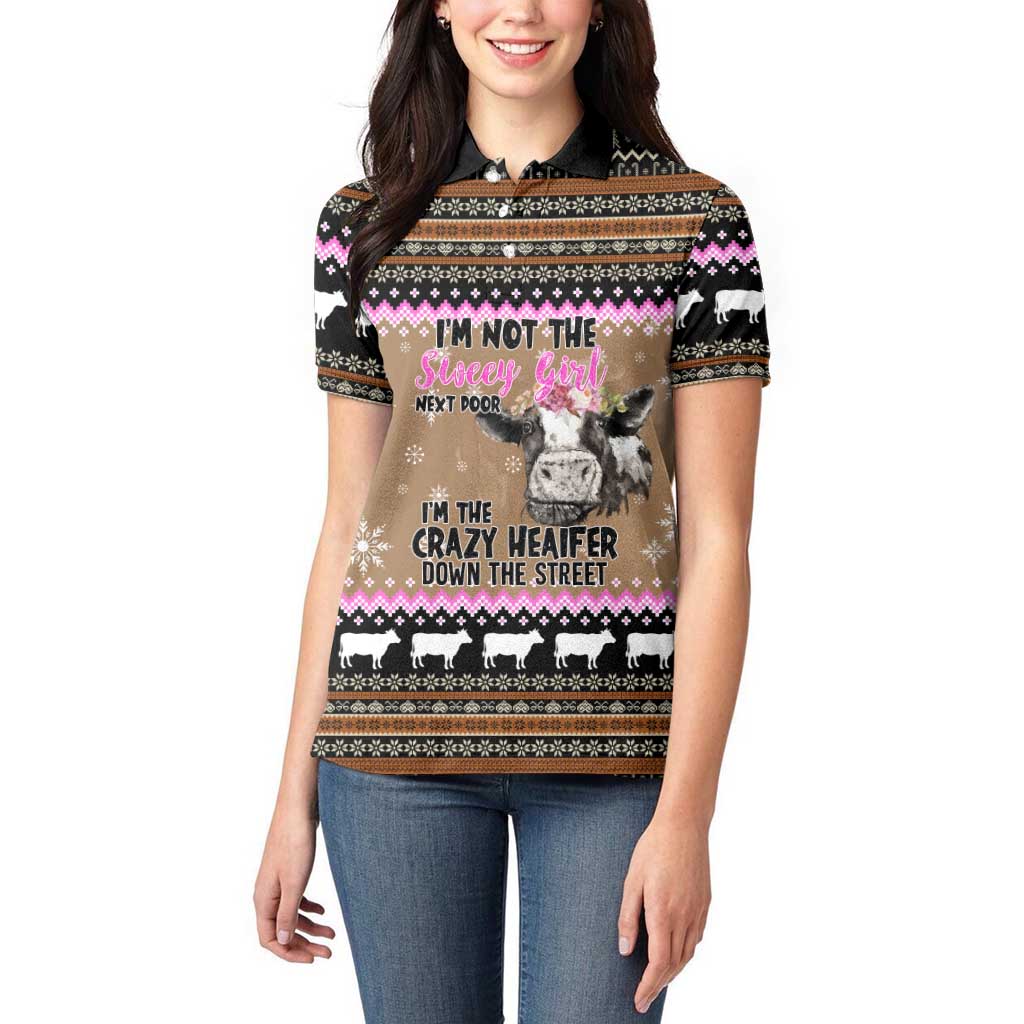 The Crazy Heifer Christmas Women Polo Shirt Xmas Holiday Patterns - Wonder Print Shop