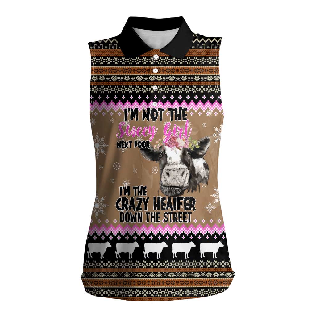 The Crazy Heifer Christmas Women Sleeveless Polo Shirt Xmas Holiday Patterns - Wonder Print Shop