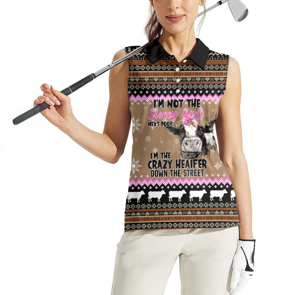 The Crazy Heifer Christmas Women Sleeveless Polo Shirt Xmas Holiday Patterns - Wonder Print Shop