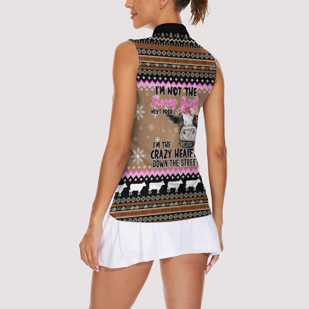 The Crazy Heifer Christmas Women Sleeveless Polo Shirt Xmas Holiday Patterns - Wonder Print Shop