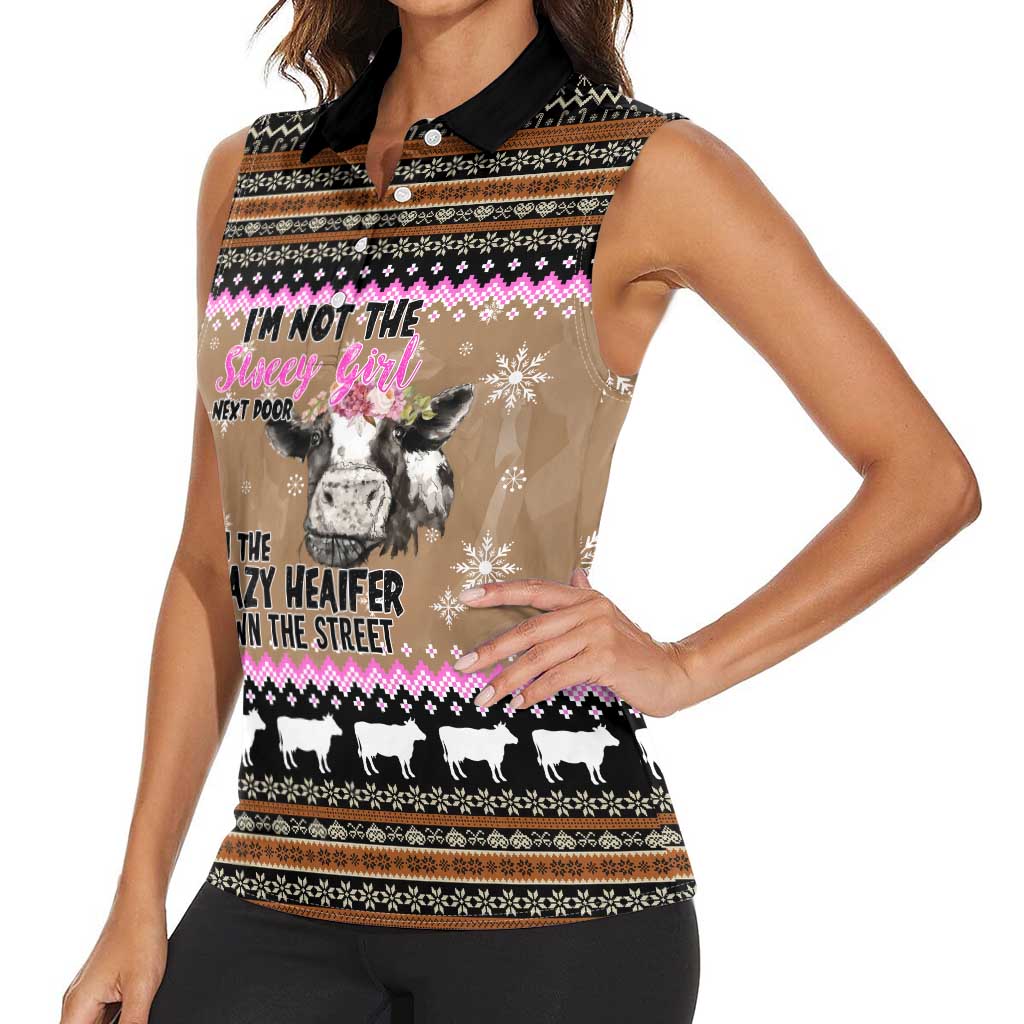 The Crazy Heifer Christmas Women Sleeveless Polo Shirt Xmas Holiday Patterns - Wonder Print Shop