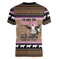 The Crazy Heifer Christmas Women V-Neck T-Shirt Xmas Holiday Patterns - Wonder Print Shop