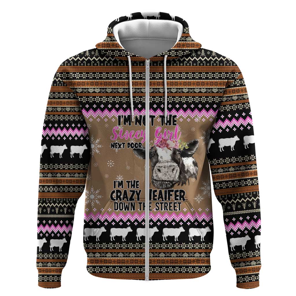 The Crazy Heifer Christmas Zip Hoodie Xmas Holiday Patterns - Wonder Print Shop