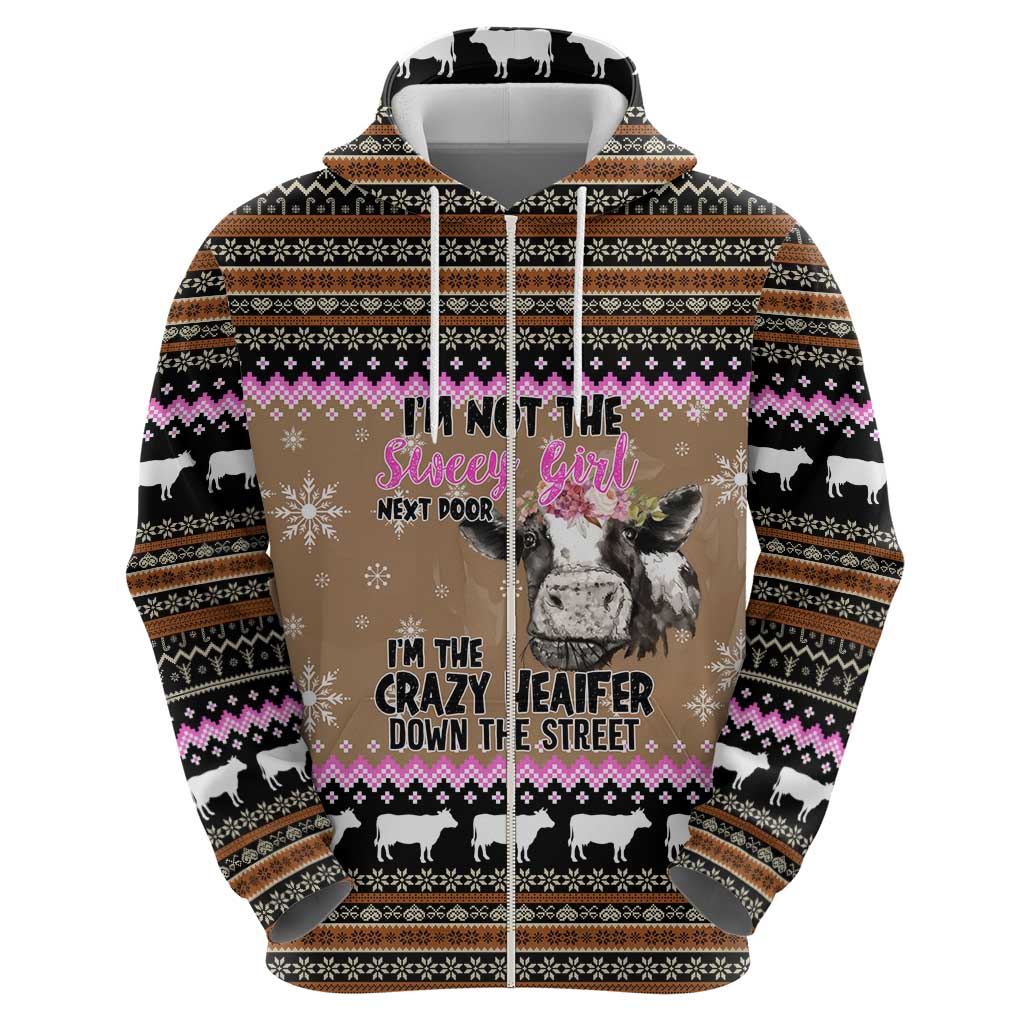The Crazy Heifer Christmas Zip Hoodie Xmas Holiday Patterns - Wonder Print Shop