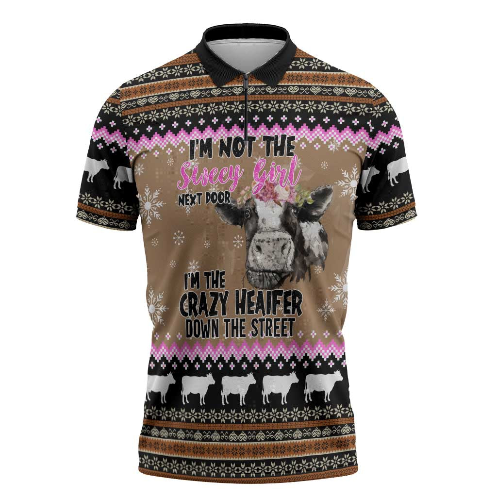 The Crazy Heifer Christmas Zipper Polo Shirt Xmas Holiday Patterns - Wonder Print Shop
