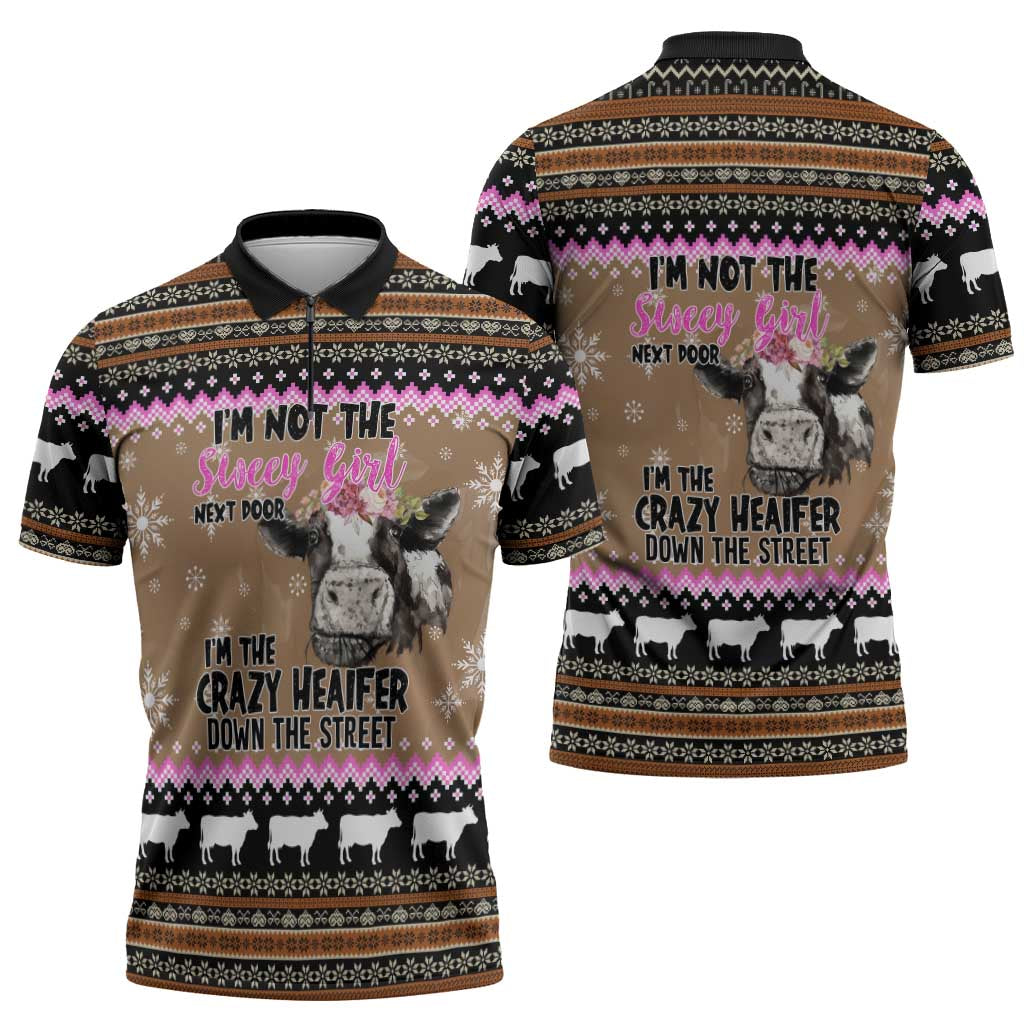 The Crazy Heifer Christmas Zipper Polo Shirt Xmas Holiday Patterns - Wonder Print Shop