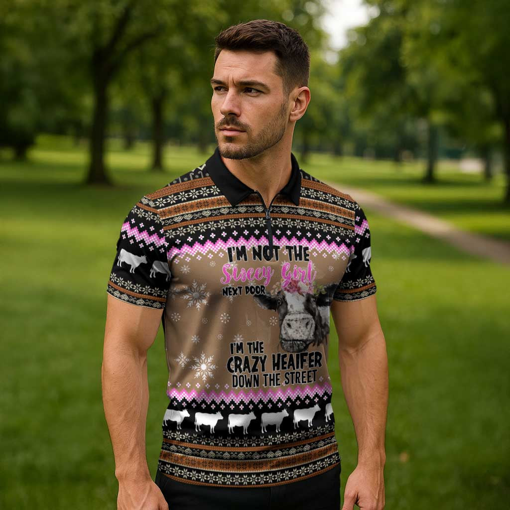 The Crazy Heifer Christmas Zipper Polo Shirt Xmas Holiday Patterns - Wonder Print Shop