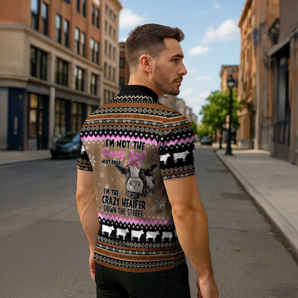 The Crazy Heifer Christmas Zipper Polo Shirt Xmas Holiday Patterns - Wonder Print Shop