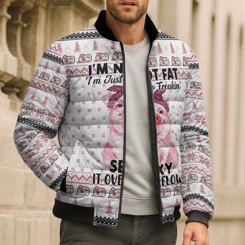 Pig Overflows Christmas Bomber Puffer Jacket Xmas Holiday Patterns - Wonder Print Shop