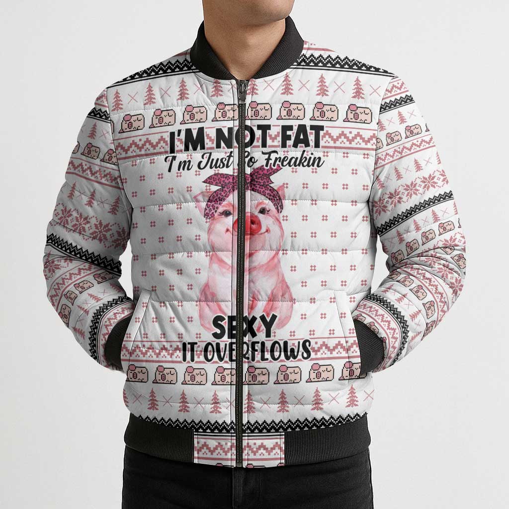 Pig Overflows Christmas Bomber Puffer Jacket Xmas Holiday Patterns - Wonder Print Shop