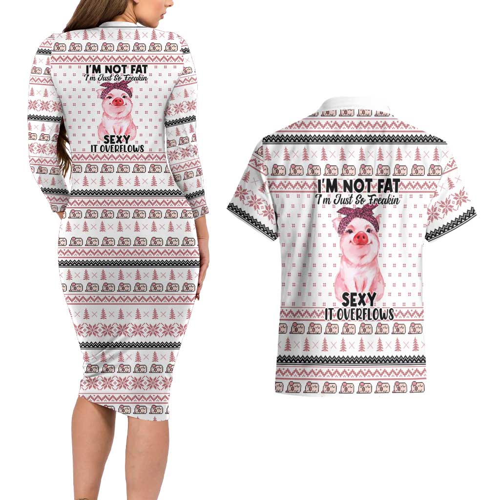 Pig Overflows Christmas Couples Matching Long Sleeve Bodycon Dress and Hawaiian Shirt Xmas Holiday Patterns - Wonder Print Shop