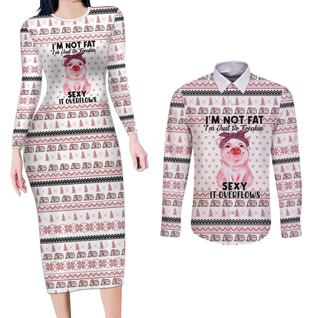 Pig Overflows Christmas Couples Matching Long Sleeve Bodycon Dress and Long Sleeve Button Shirt Xmas Holiday Patterns - Wonder Print Shop
