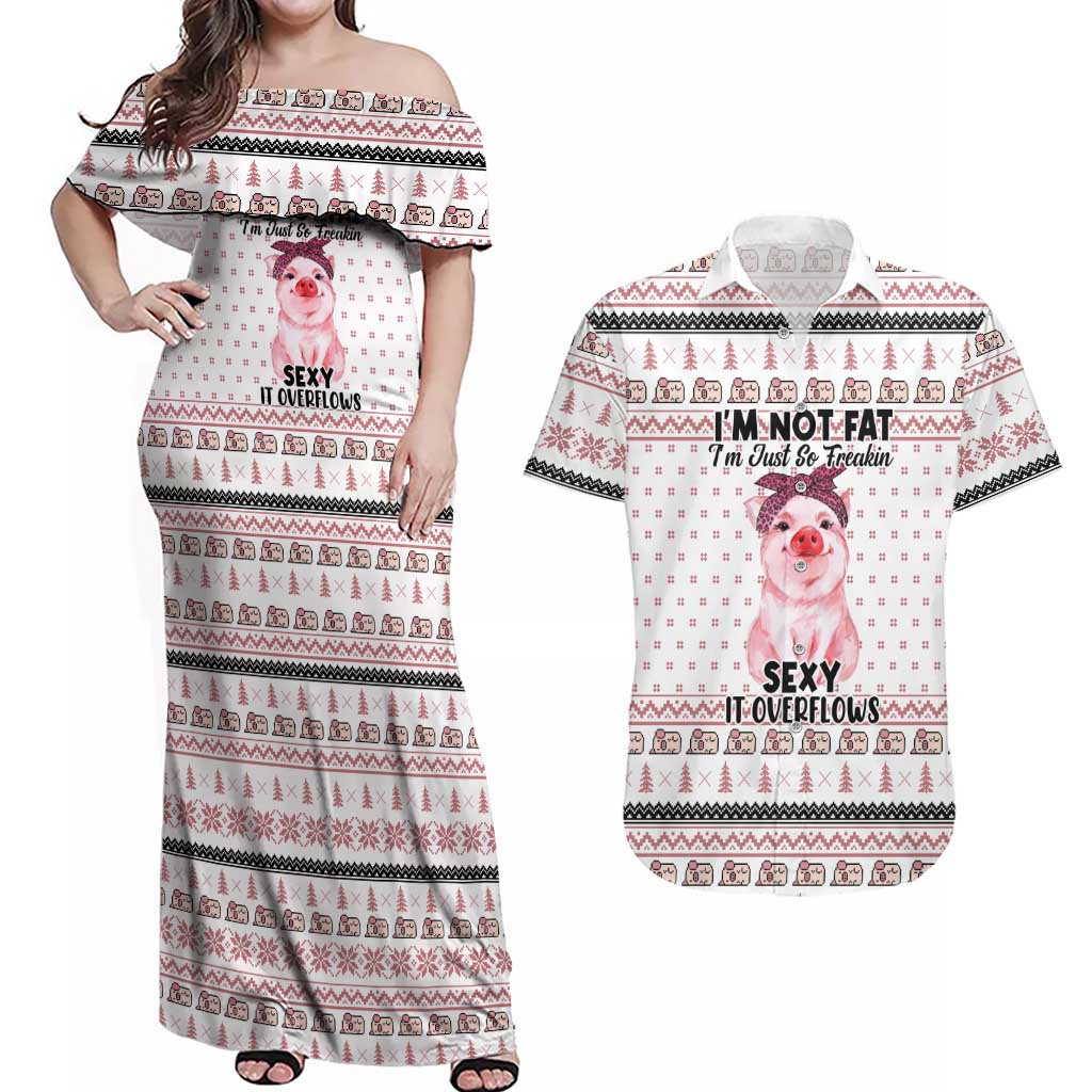 Pig Overflows Christmas Couples Matching Off Shoulder Maxi Dress and Hawaiian Shirt Xmas Holiday Patterns - Wonder Print Shop