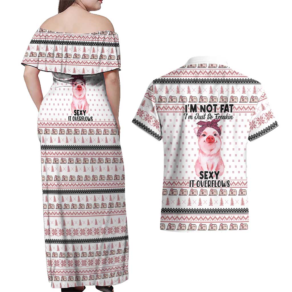 Pig Overflows Christmas Couples Matching Off Shoulder Maxi Dress and Hawaiian Shirt Xmas Holiday Patterns - Wonder Print Shop