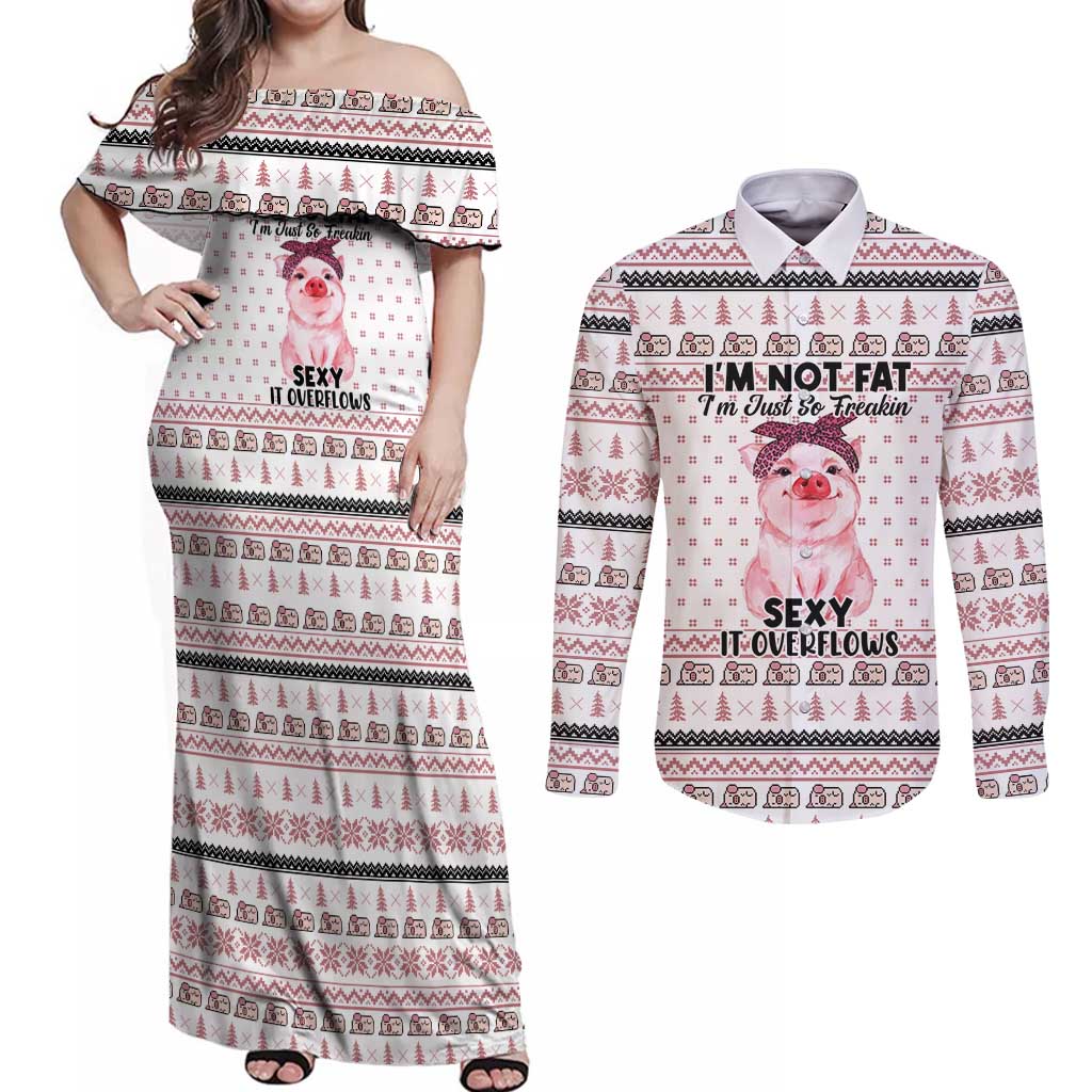 Pig Overflows Christmas Couples Matching Off Shoulder Maxi Dress and Long Sleeve Button Shirt Xmas Holiday Patterns - Wonder Print Shop