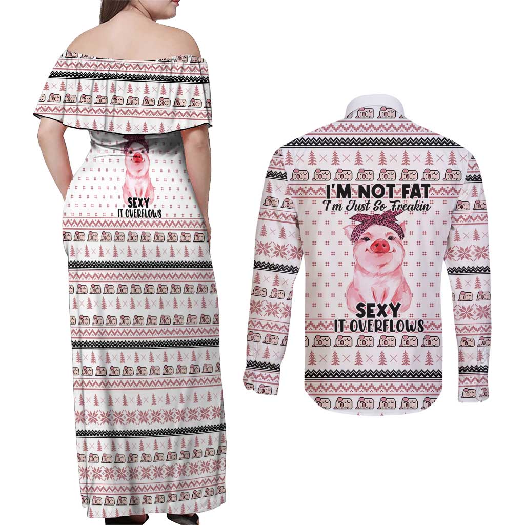 Pig Overflows Christmas Couples Matching Off Shoulder Maxi Dress and Long Sleeve Button Shirt Xmas Holiday Patterns - Wonder Print Shop