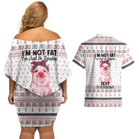Pig Overflows Christmas Couples Matching Off Shoulder Short Dress and Hawaiian Shirt Xmas Holiday Patterns - Wonder Print Shop