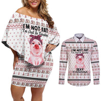 Pig Overflows Christmas Couples Matching Off Shoulder Short Dress and Long Sleeve Button Shirt Xmas Holiday Patterns - Wonder Print Shop