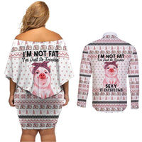 Pig Overflows Christmas Couples Matching Off Shoulder Short Dress and Long Sleeve Button Shirt Xmas Holiday Patterns - Wonder Print Shop