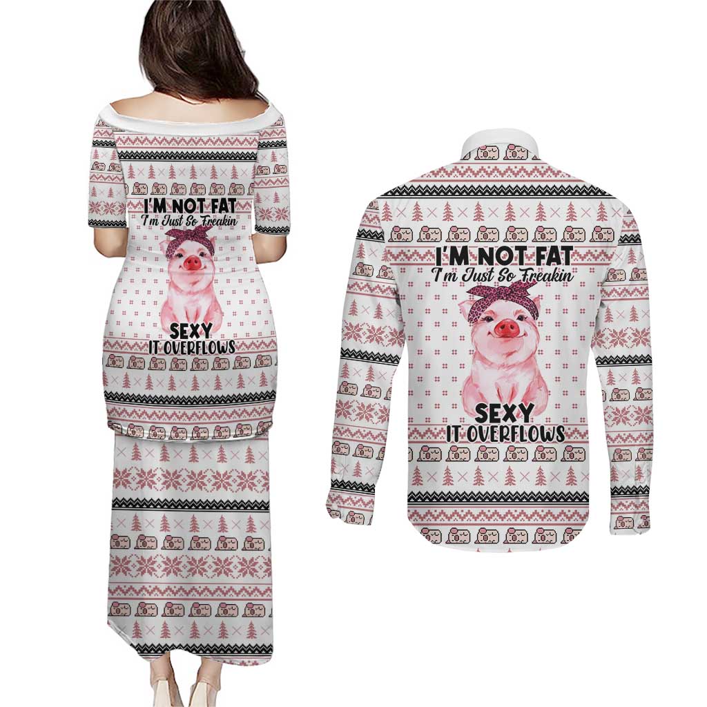 Pig Overflows Christmas Couples Matching Puletasi and Long Sleeve Button Shirt Xmas Holiday Patterns - Wonder Print Shop