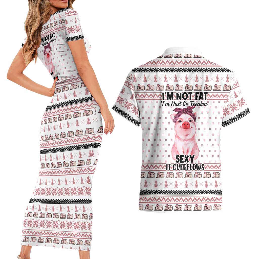 Pig Overflows Christmas Couples Matching Short Sleeve Bodycon Dress and Hawaiian Shirt Xmas Holiday Patterns - Wonder Print Shop