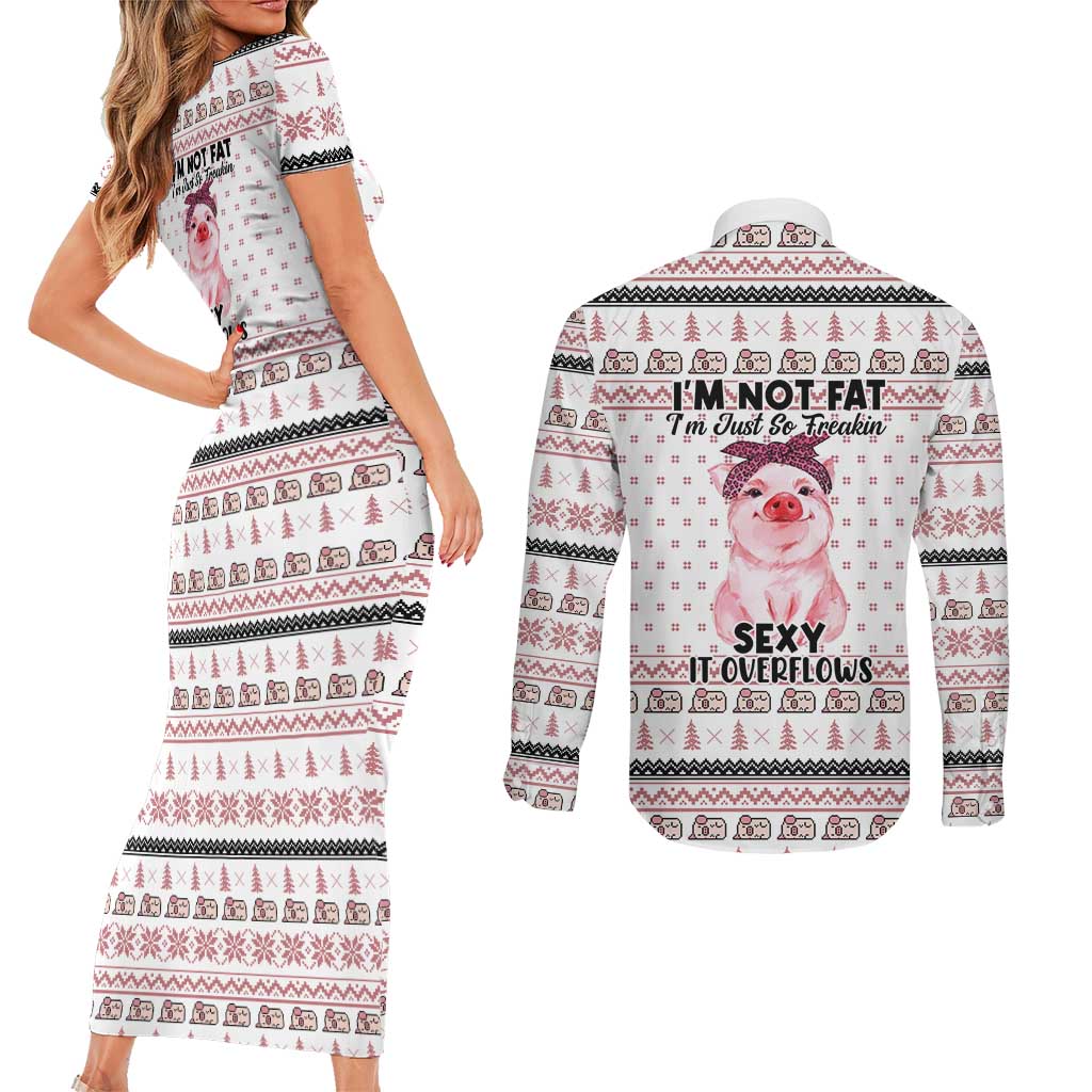 Pig Overflows Christmas Couples Matching Short Sleeve Bodycon Dress and Long Sleeve Button Shirt Xmas Holiday Patterns - Wonder Print Shop