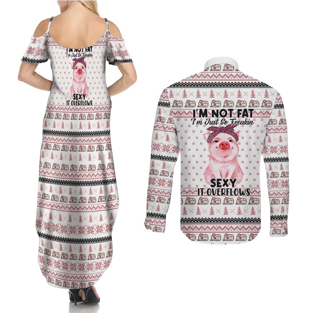 Pig Overflows Christmas Couples Matching Summer Maxi Dress and Long Sleeve Button Shirt Xmas Holiday Patterns - Wonder Print Shop