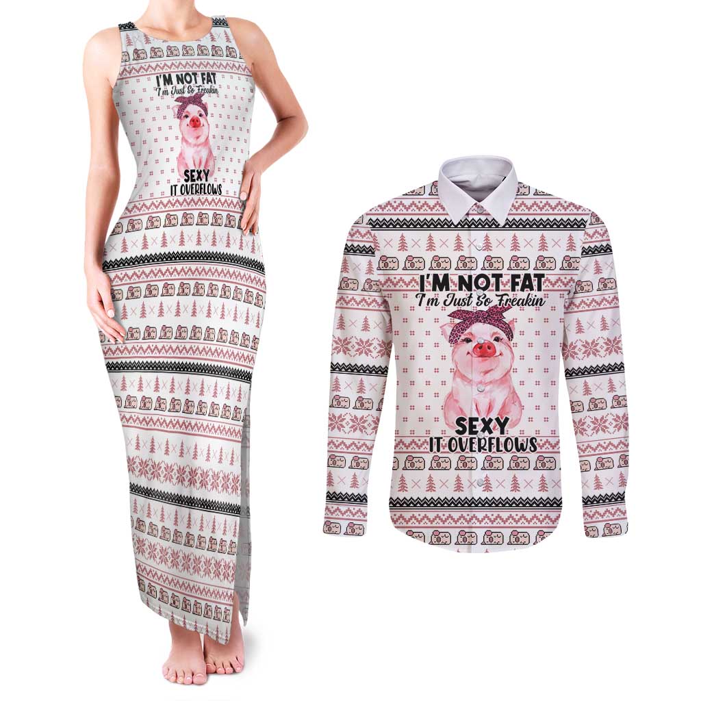 Pig Overflows Christmas Couples Matching Tank Maxi Dress and Long Sleeve Button Shirt Xmas Holiday Patterns - Wonder Print Shop