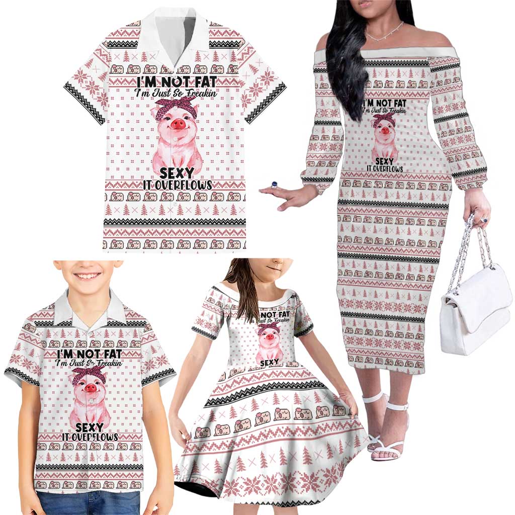 Pig Overflows Christmas Family Matching Off The Shoulder Long Sleeve Dress and Hawaiian Shirt Xmas Holiday Patterns - Wonder Print Shop