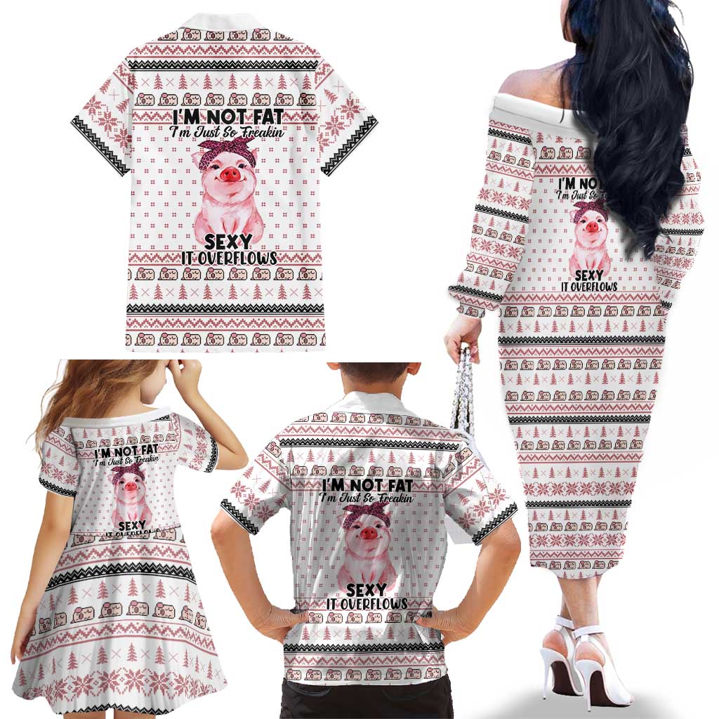 Pig Overflows Christmas Family Matching Off The Shoulder Long Sleeve Dress and Hawaiian Shirt Xmas Holiday Patterns - Wonder Print Shop