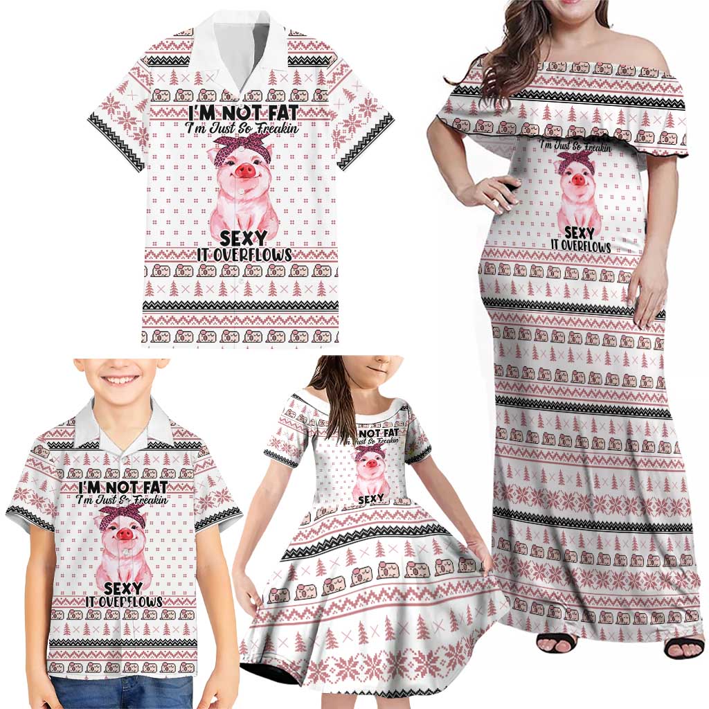 Pig Overflows Christmas Family Matching Off Shoulder Maxi Dress and Hawaiian Shirt Xmas Holiday Patterns - Wonder Print Shop