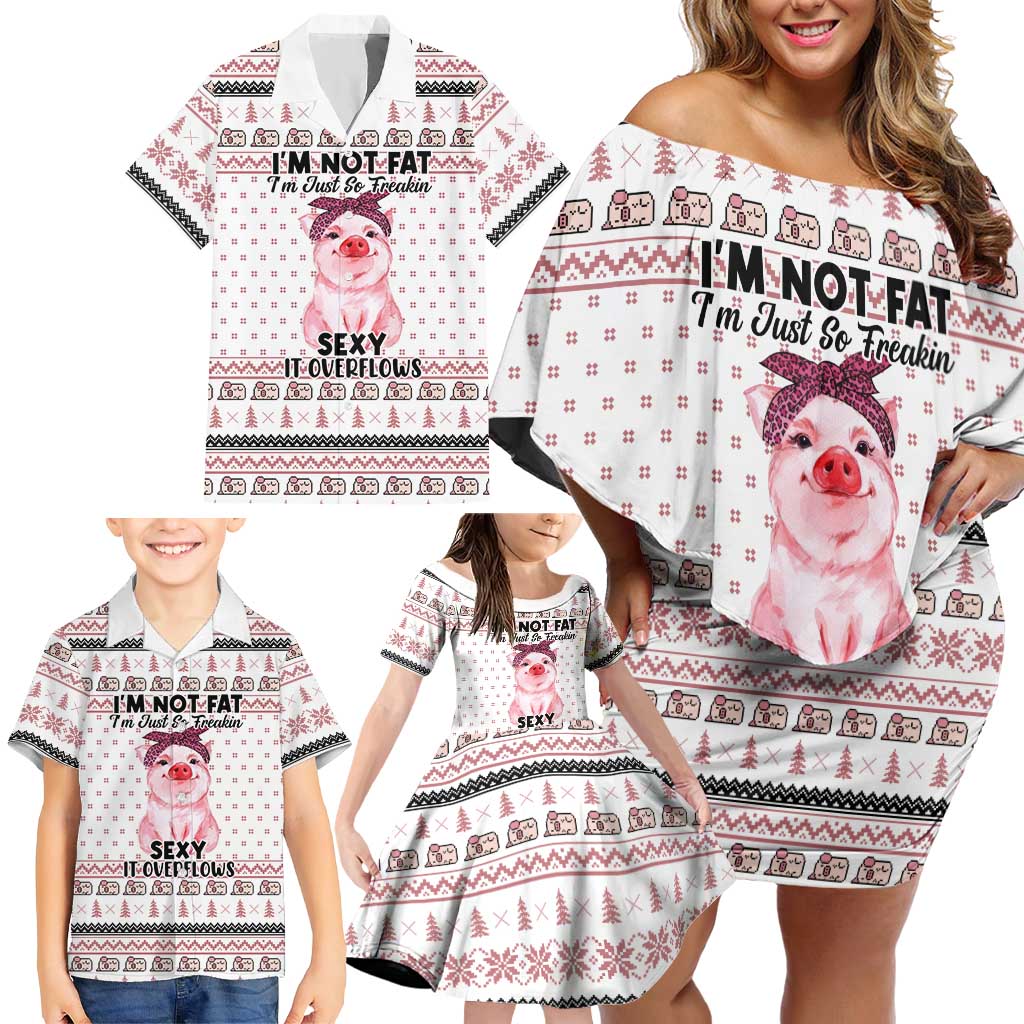 Pig Overflows Christmas Family Matching Off Shoulder Short Dress and Hawaiian Shirt Xmas Holiday Patterns - Wonder Print Shop