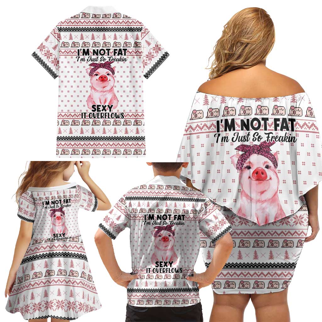 Pig Overflows Christmas Family Matching Off Shoulder Short Dress and Hawaiian Shirt Xmas Holiday Patterns - Wonder Print Shop