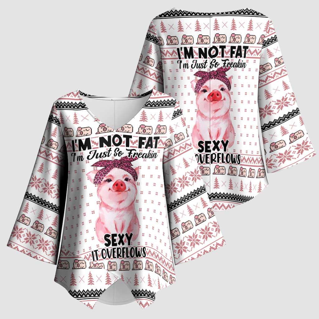 Pig Overflows Christmas Kimono Sleeve Blouse Xmas Holiday Patterns - Wonder Print Shop