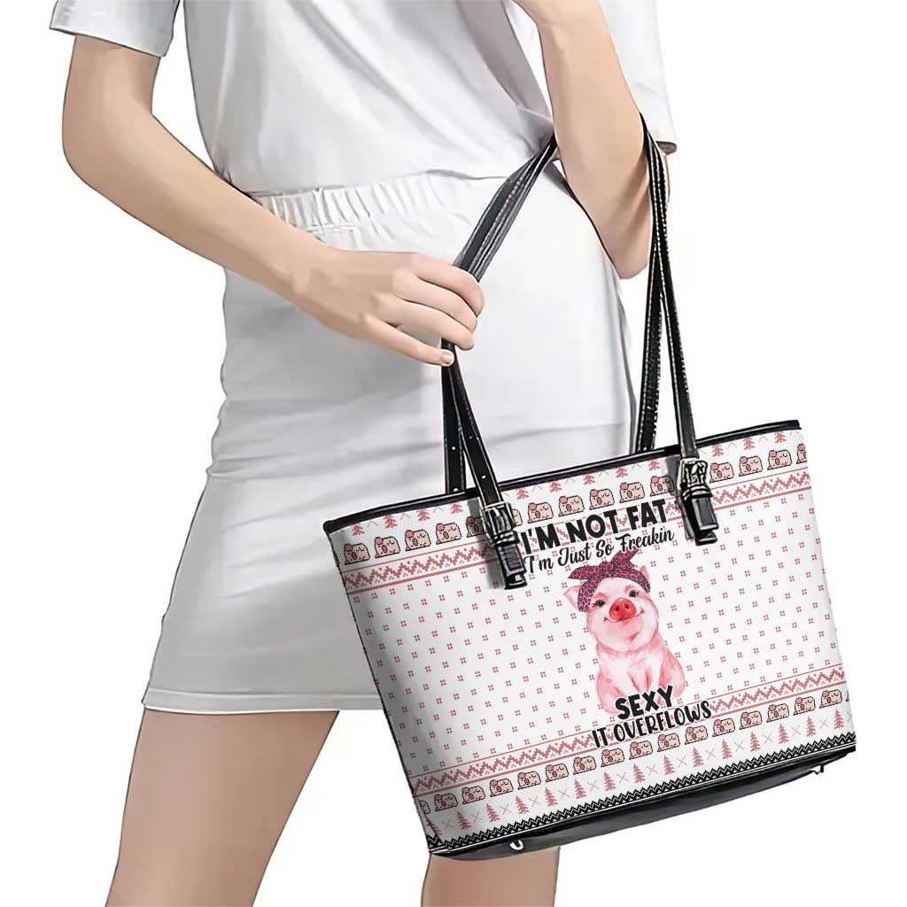Pig Overflows Christmas Leather Tote Bag Xmas Holiday Patterns - Wonder Print Shop