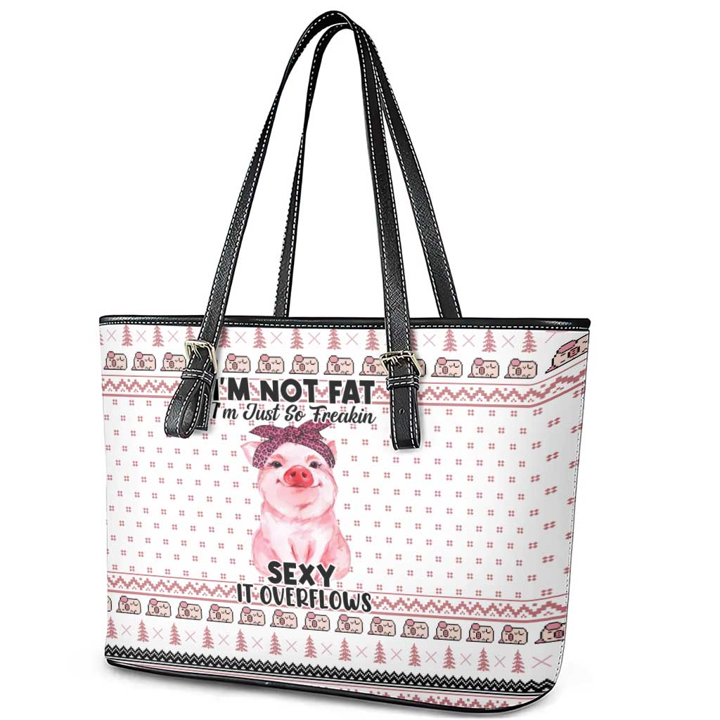 Pig Overflows Christmas Leather Tote Bag Xmas Holiday Patterns - Wonder Print Shop