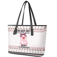 Pig Overflows Christmas Leather Tote Bag Xmas Holiday Patterns - Wonder Print Shop