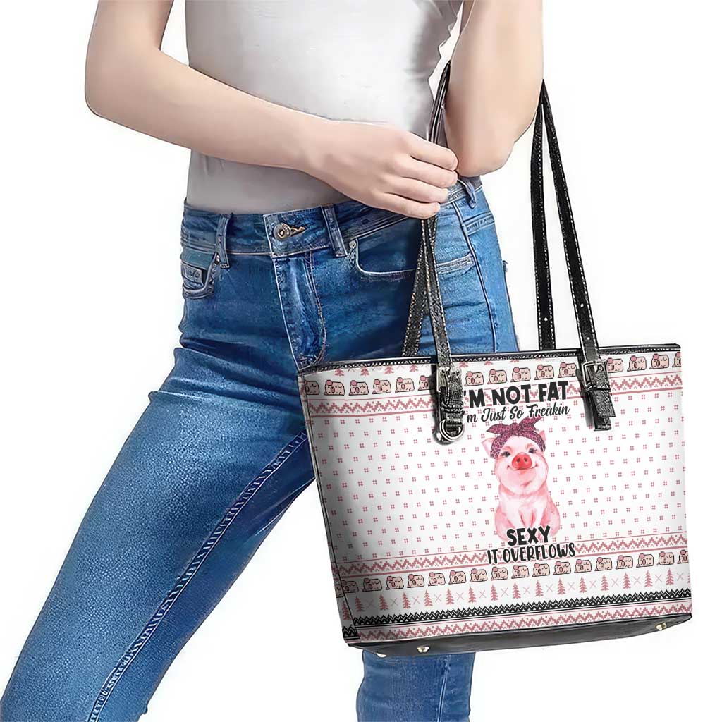 Pig Overflows Christmas Leather Tote Bag Xmas Holiday Patterns - Wonder Print Shop